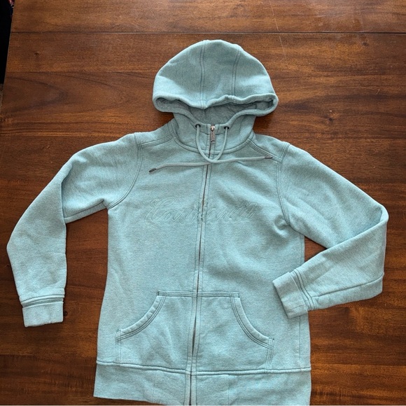 Carhartt womens long sleeve hooded full zip sweater turquoise embroidered XS - Picture 2 of 10